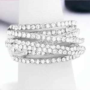 TWYLA - clear pave criss cross stretch rhinestone ring