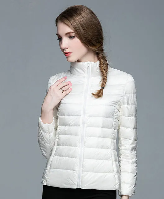 Winter Women  Stand Collar 90% White Duck Down Jacket Female Ultra Light Down Jackets Slim Long Sleeve Parkas Candy Color Fashio