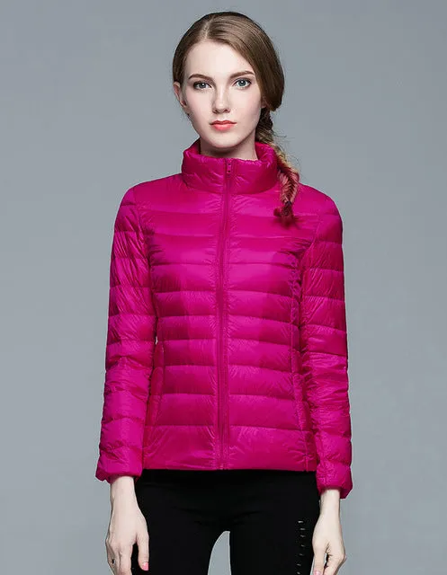 Winter Women  Stand Collar 90% White Duck Down Jacket Female Ultra Light Down Jackets Slim Long Sleeve Parkas Candy Color Fashio