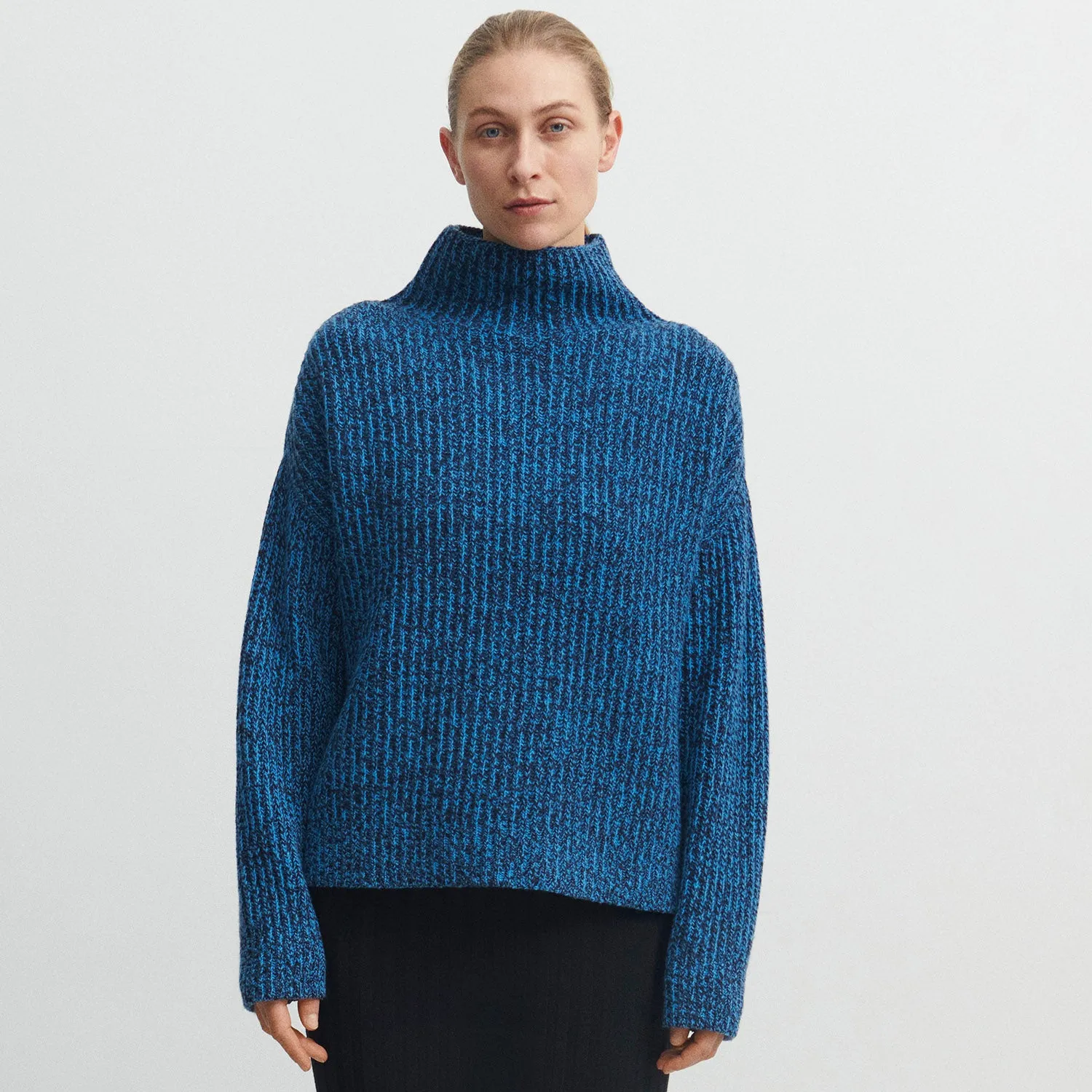 Womens Lambswool Rib Sweater - Dark Navy/Deep Sky